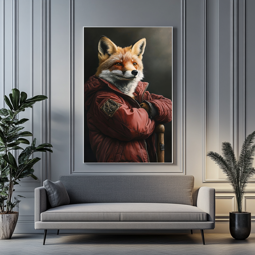 Fox Portrait Canvas Wall Art - Anthropomorphic Animal Painting
