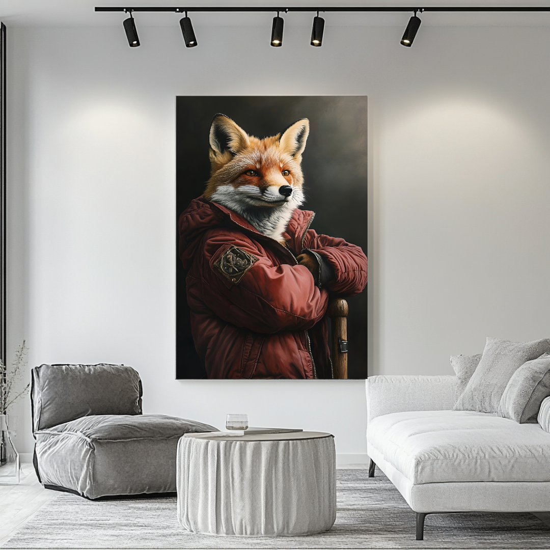 Fox Portrait Canvas Wall Art - Anthropomorphic Animal Painting