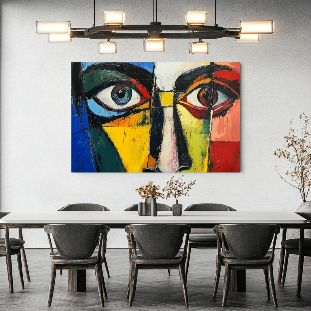 Bold blue abstract portrait canvas art by My Store, featuring contemporary digital art style.