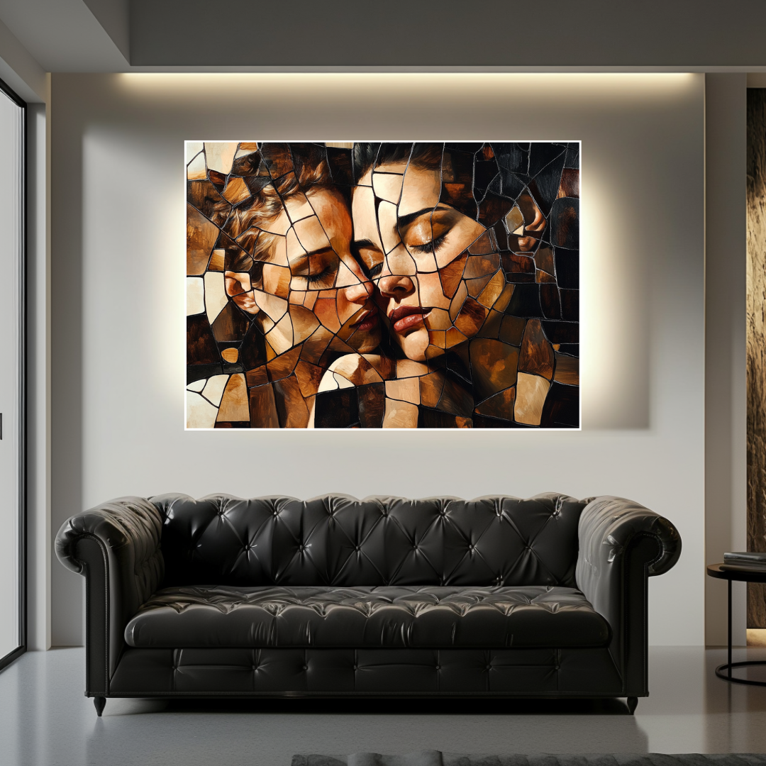 Fractured Embrace Canvas Art - Abstract Couple Wall Decor 100x130cm