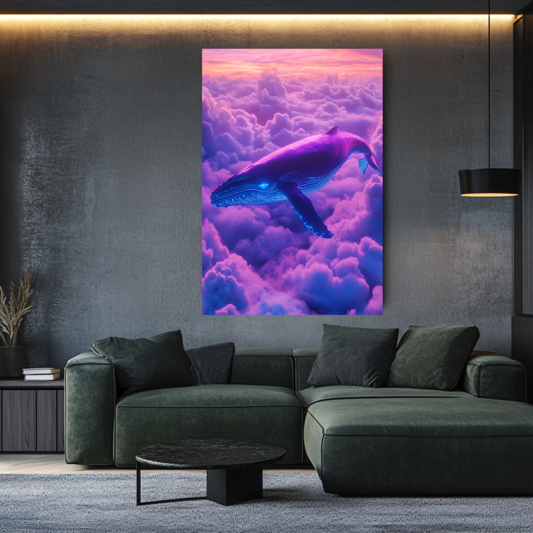 Abstract neon whale print in vibrant colors, perfect for animal lovers and dreamscape art enthusiasts by My Store.