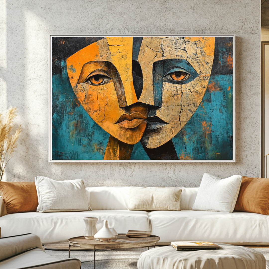 Abstract female portrait canvas print in vibrant colors, 130x93cm, by My Store for artistic bedroom decor.