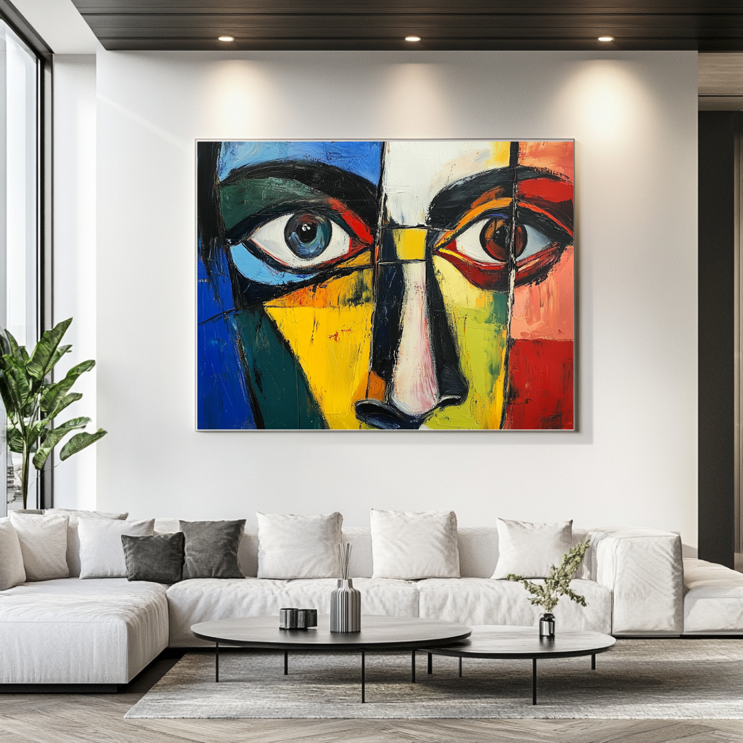 Abstract figure art print in vibrant colors, celebrating milestones like a 50th birthday or job promotion by My Store.