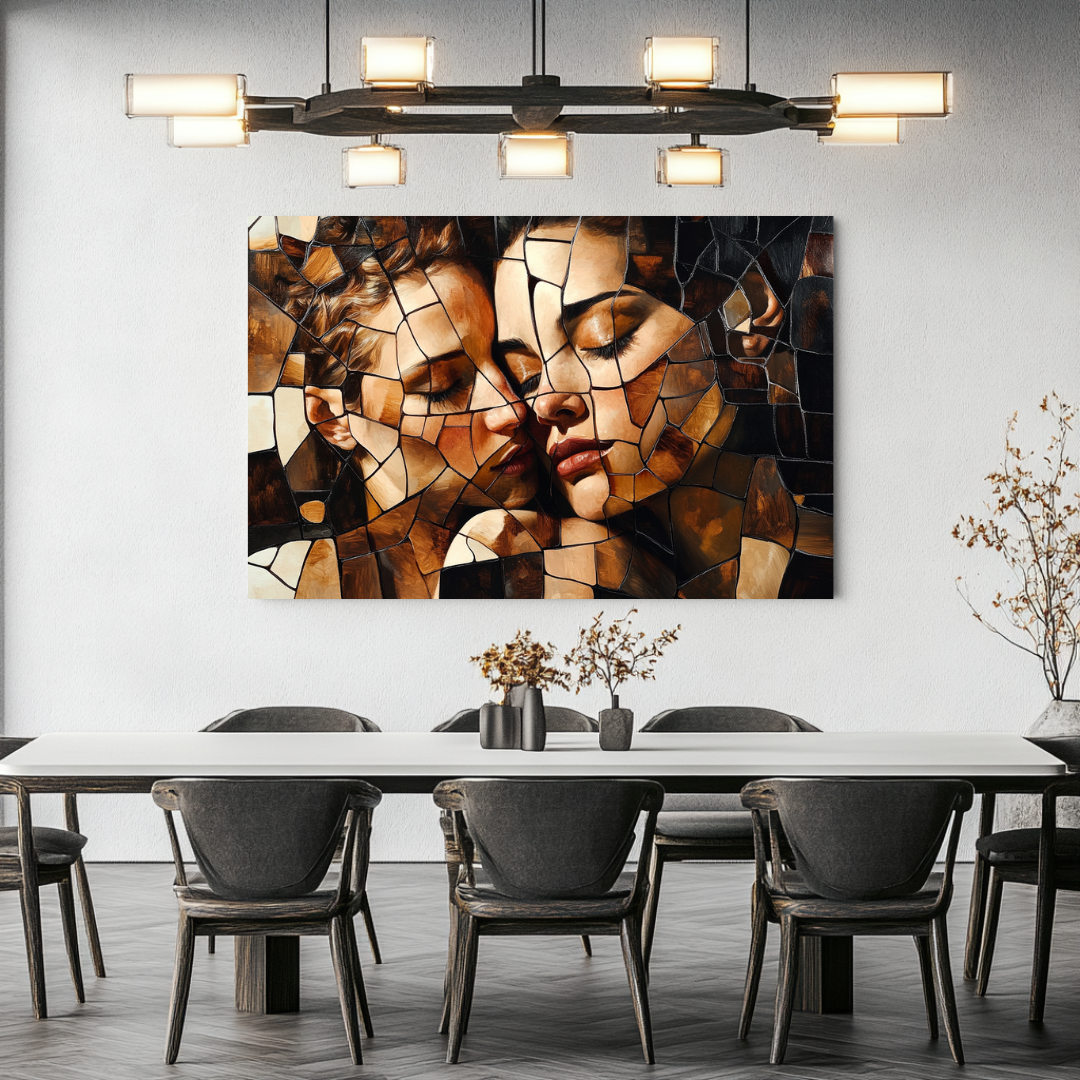 Fractured Embrace Canvas Art - Abstract Couple Wall Decor 100x130cm
