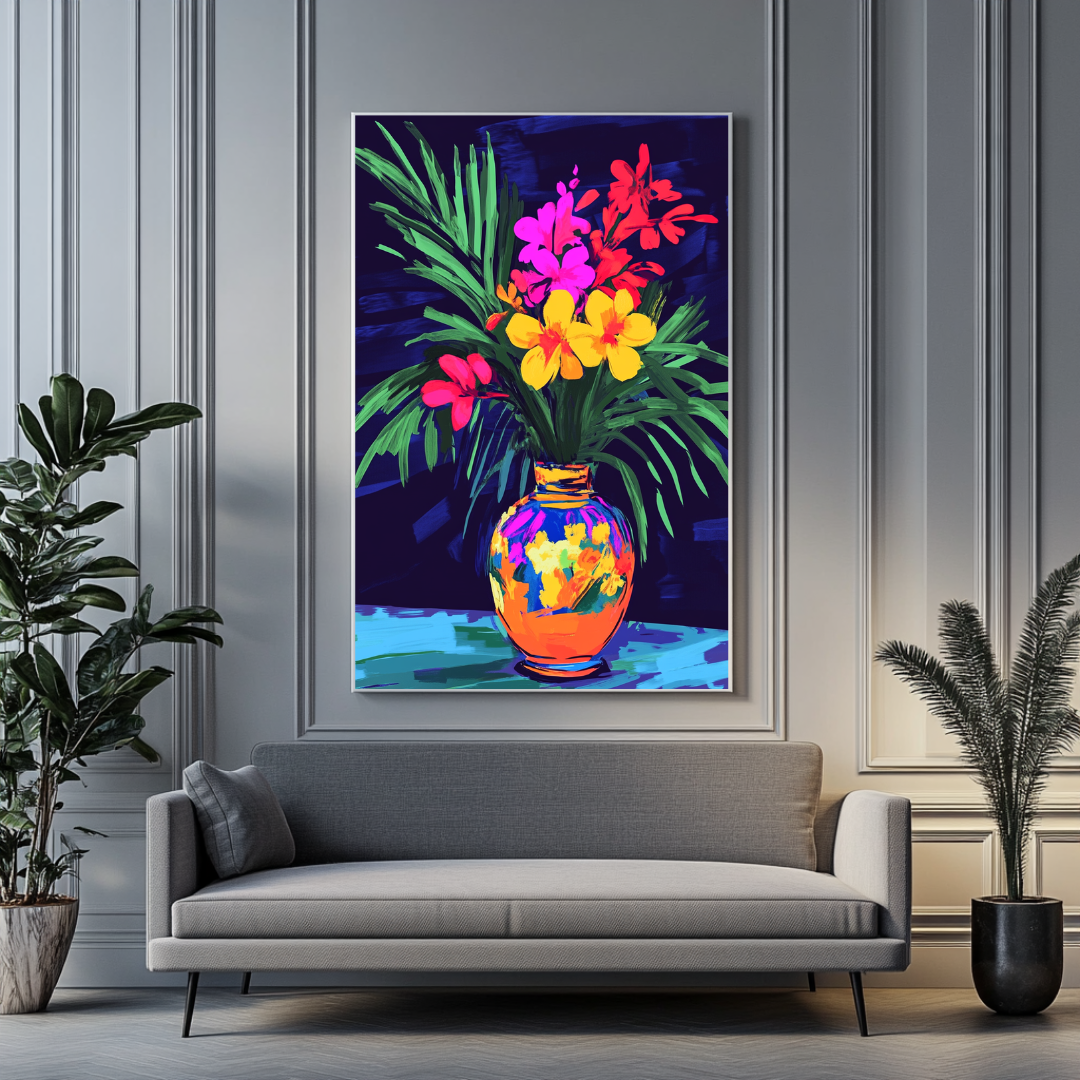 Tropical floral canvas print in bright colors, 130x100cm, by My Store, ideal for bedroom wall art.