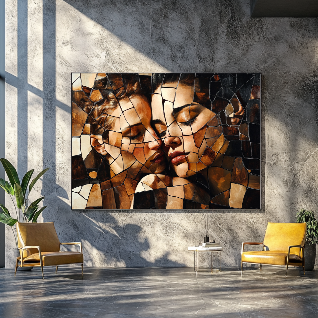 Fractured Embrace Canvas Art - Abstract Couple Wall Decor 100x130cm