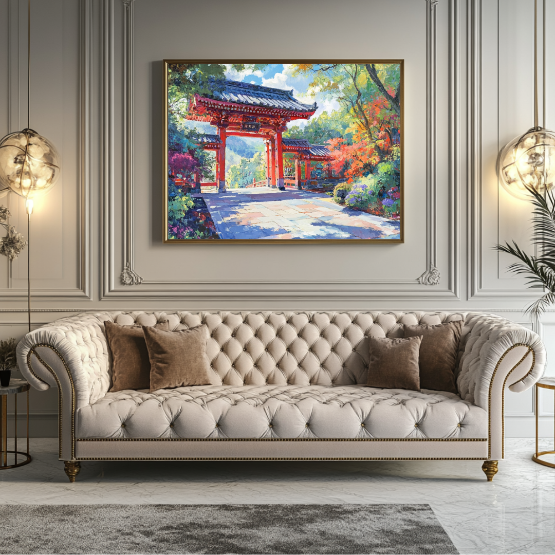 Temple Forest canvas print in digital art style, 90x120cm, featuring Asian-inspired architectural design by My Store.