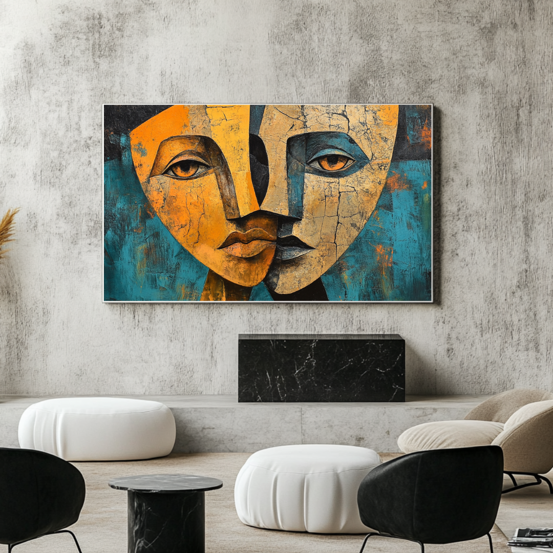Abstract female portrait canvas print in vibrant colors, 130x93cm, by My Store, ideal for bedroom decor.