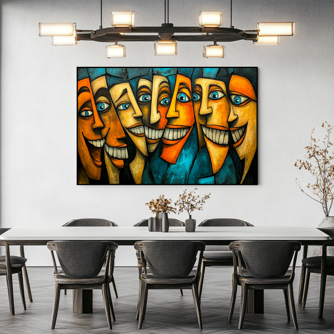 Veneer abstract canvas art print in vibrant colors, 130x93cm, by My Store, featuring modern abstract figures.
