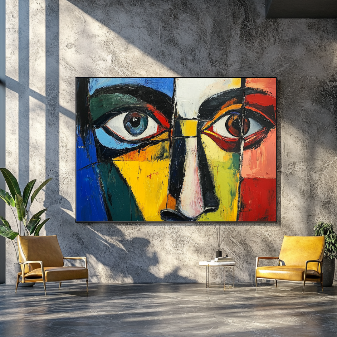 Abstract figure print in vibrant colors by My Store, ideal for 50th birthday or job promotion decor.