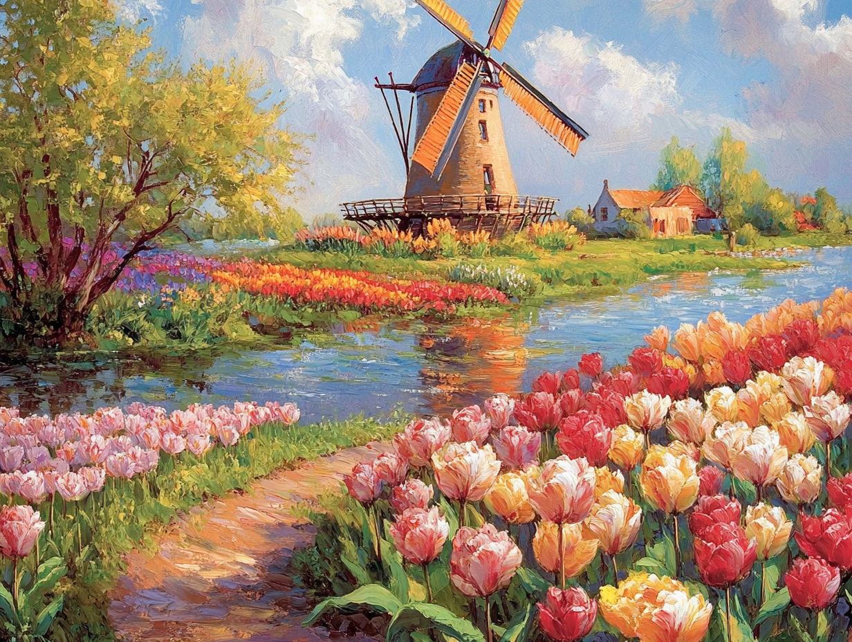 Bright tulips on a sunlit canvas art print, 90x120cm, by My Store, perfect for vibrant bedroom decor.
