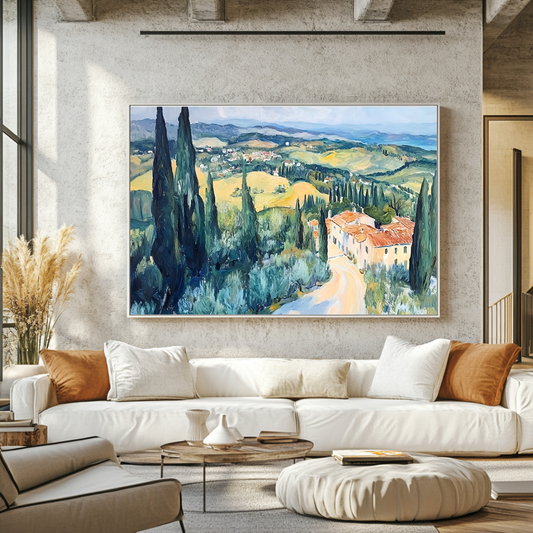 Tuscan Pathway print in earthy tones, 120 cm x 90 cm, by My Store, ideal for graduation or retirement decor.