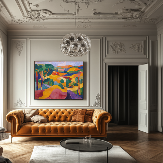 Vibrant abstract art print in colorful hues, measuring 120 cm x 90 cm, by My Store