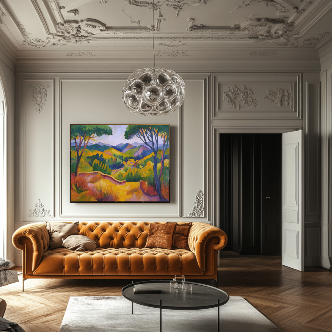 Golden Pathways canvas art print, 120x90cm, featuring a serene nature landscape in vibrant colors by My Store.
