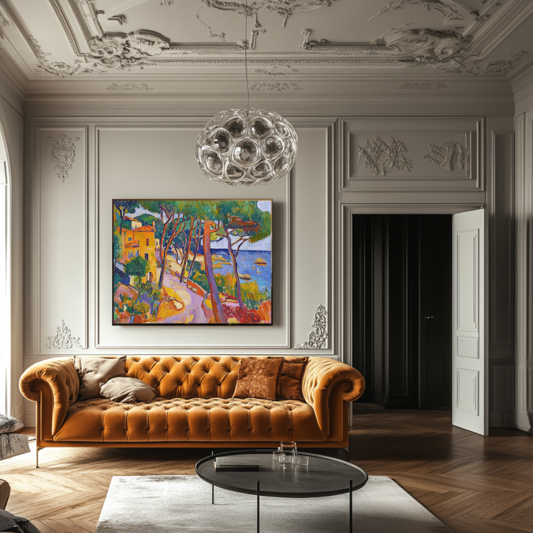 Seaside Stroll print in vibrant colors, 120 cm x 90 cm, by My Store, perfect for graduation or retirement gifts.