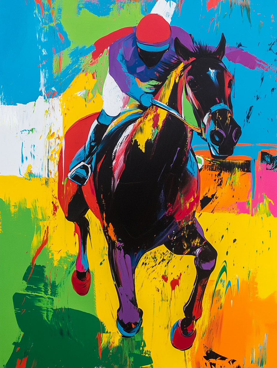 Buttercup Horse & Jockey Digital Art Canvas Print 90x120cm