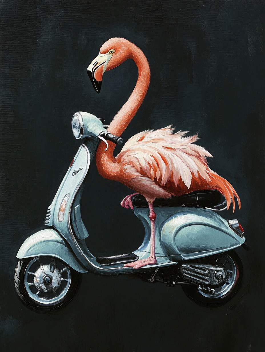 Large pink Vespa digital art print on canvas, 90x120cm, featuring an anthropomorphic bird design by My Store.